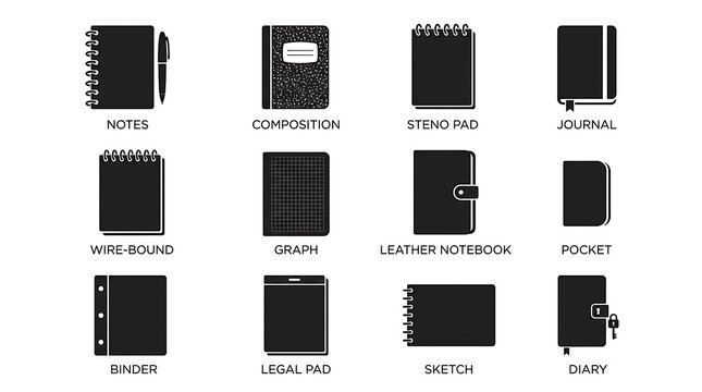Various types of notebooks collection.