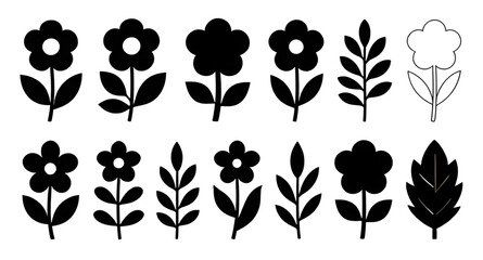 Fototapeta premium flowers, flower, floral, blossom, bloom, petal, petals, rose, daisy, lily, tulip, orchid, sunflower, botanical, plant, nature, garden, leaf, leaves, stem, black, white, monochrome, silhouette, silhoue