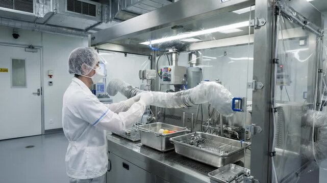 Medium shot of a highcontainment suite featuring negativepressure rooms designed to safely handle potent active pharmaceutical ingredients with advanced ventilation systems. Medium