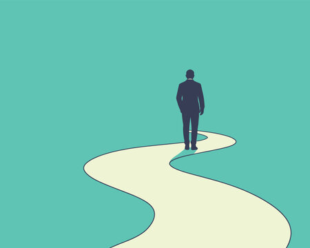 Person walks on winding path in a simple landscape during a bright day