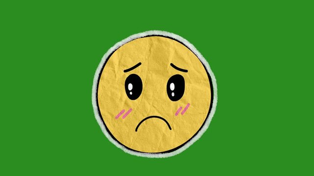 Disappointed Emoji Paper Texture Overlay | Cute Hand Drawn Face Animation | Green Screen Loop Expression