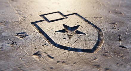 Fototapeta premium Symbol of protection and strength etched on a weathered surface with a star at its center