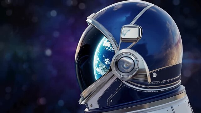 astronaut helmet with earth visible in visor sun flare space scene