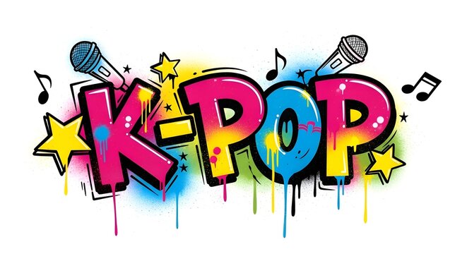 K-POP sticker graffiti style, layered paint look, white background k pop design for print on demand products