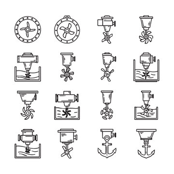 Industrial Mixers and Agitators Icons Set Various Impeller Designs