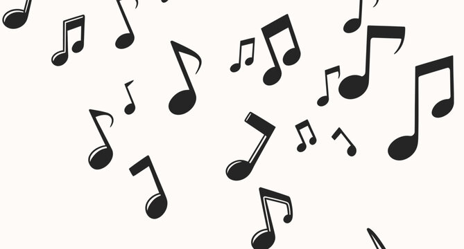 Musical notes fill the space in a playful arrangement over a light background during the daytime