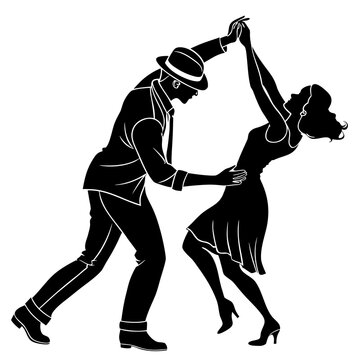 Silhouette of a dancing couple performing together in a stylish vector illustration