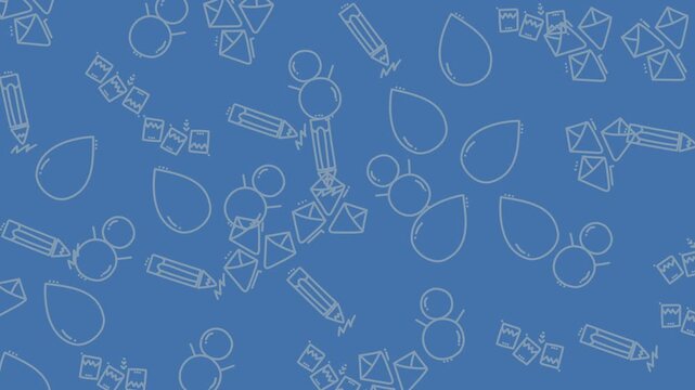 Pattern with pencil outlines, water drops, snowmen, and cubes. Versatile design suitable for winterthemed projects, stationary, and educational materials.
