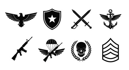 Fototapeta premium Collection of Military and Emblems Vector Icons Representing Security, Warfare, and Authority