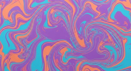 Obraz premium An abstract liquid marble design featuring dynamic swirls of purple, cyan, and orange mixing together in a sophisticated artistic pattern, decor, wallpaper, movement