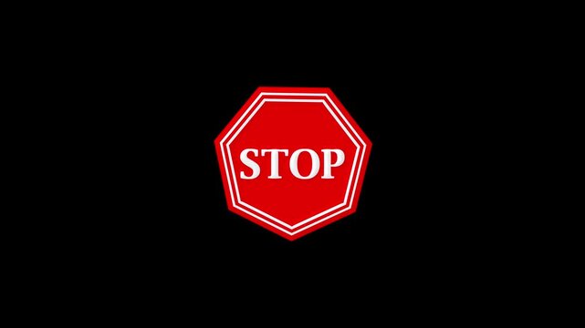 Red stop sign graphic animation on black background motion graphic clip abstract symbol simple design