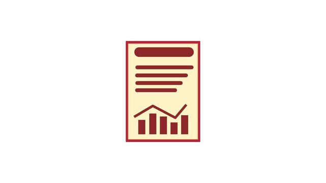 Data analysis document animation showing growth charts and financial statistics on cream paper background with red borders for business presentations and corporate report visual concepts
