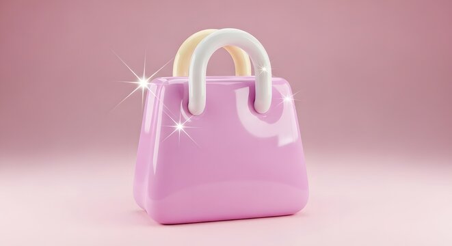 Chic Pink Handbag with Shiny Handles on Pastel Background.