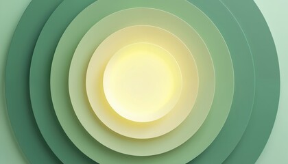 Obraz premium Concentric circles in smooth gradient green and yellow shades. Abstract modern pattern creates calming visual effect. Use as background template for design.