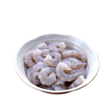 Raw shrimp prawns in bowl isolated on transparent background, fresh seafood ingredient for cooking PNG