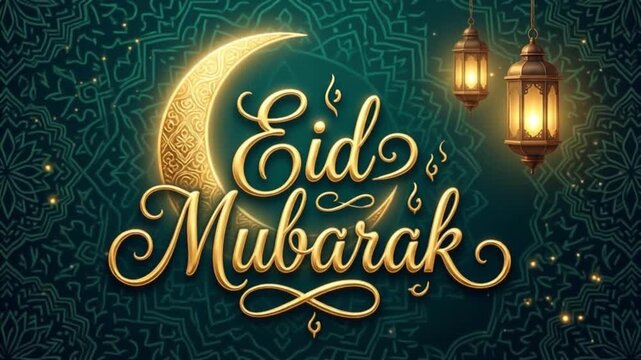 A festive video greeting card with Eid Mubarak message and beautiful lanterns