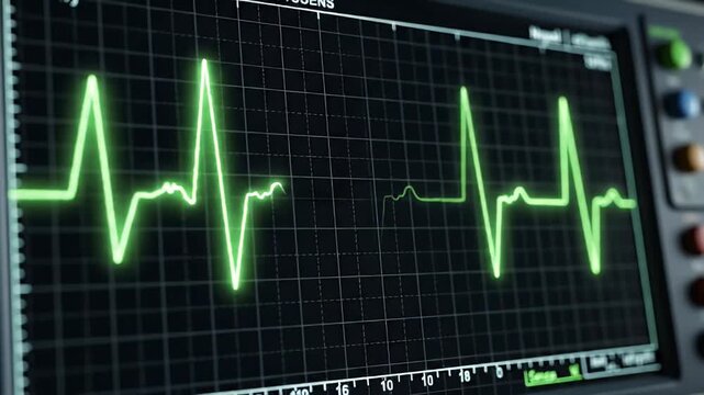 Medical Monitor Displaying Green ECG Heart Rate Pulse Wave