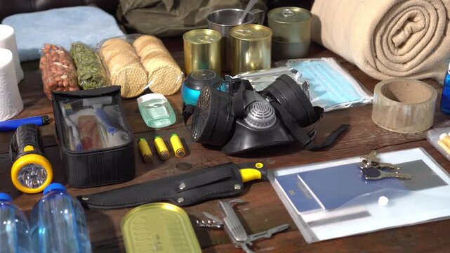 Survival Kit Supplies. A set of basic necessities during an emergency