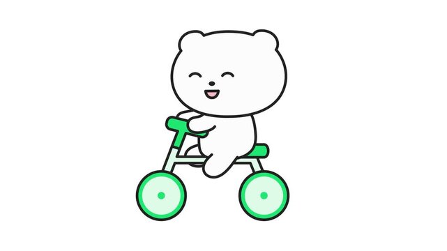Cute eco friendly white bear character ride a bicycle 4k 30fps looed animation video
