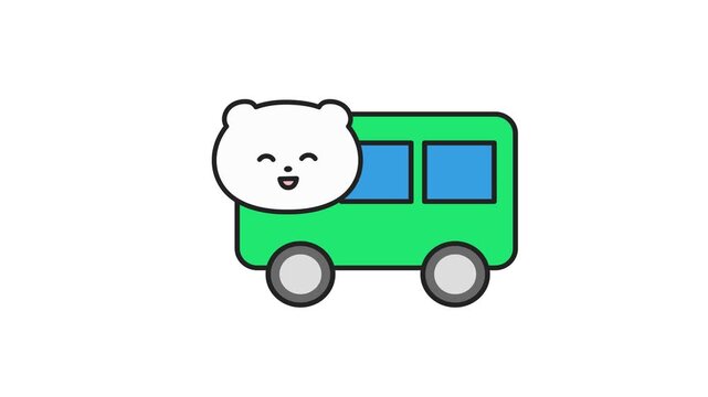 Cute eco friendly white bear character ride a bus 4k 30fps looed animation video