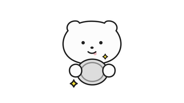 Cute eco friendly white bear character hold a clean bowl 4k 30fps looed animation video