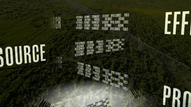 Glow appearing near center, camera pulling back, 3D text rotating, revealing open source research