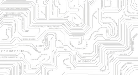 Obraz premium Abstract White Digital Technology Background with Electronic Circuit Board Pattern and Binary Code