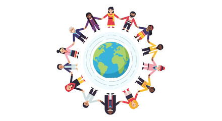 Naklejka premium Diverse people holding hands in circle around Earth globe vector