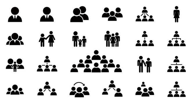 Diverse groups of people forming various small and large assemblies to illustrate teamwork and social interaction.