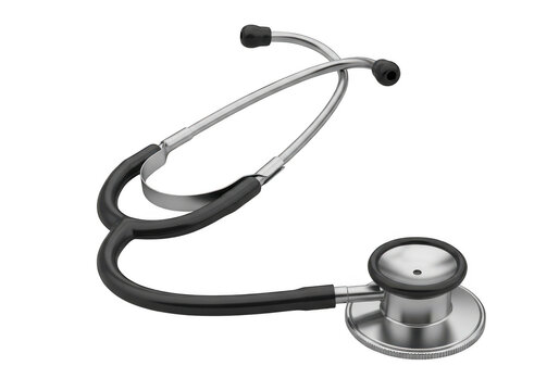A stethoscope with a black tube and silver chest piece
