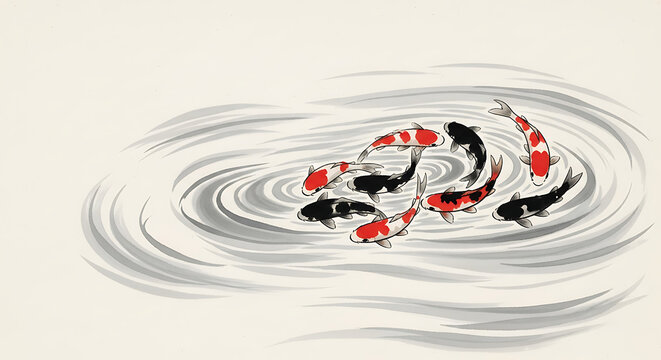 Koi Fish Swimming in Circular Pond Water.