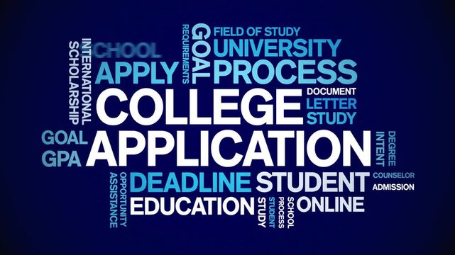 College Application animated word cloud-text design animation tag kinetic typography seamless loop.