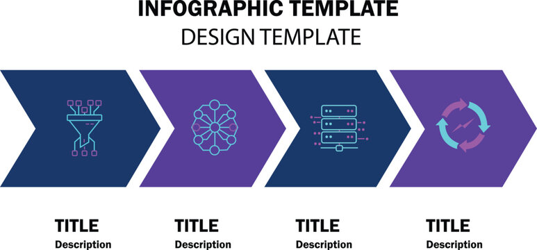 Modern 4-step infographic process flow template with icons.