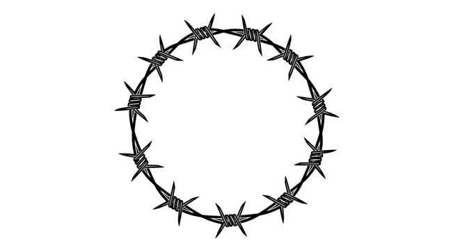 Barbed wire circle on white background.