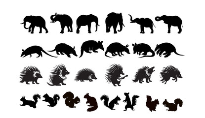 Naklejka premium A collection of animal silhouettes in various poses and sizes on a white background