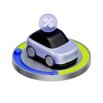 3D illustration of car with percentage icon for driver acceptance rate metrics. Used in driver apps, performance statistics, activity monitoring, tier level dashboards, and transport user interfaces.