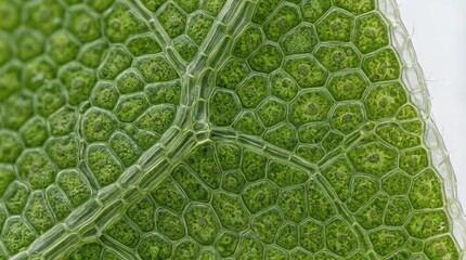 Vibrant green leaf cells under hyperrealistic macro view. Hyperrealistic macro shot of a single vibrant green leaf showing intricate cellular structure