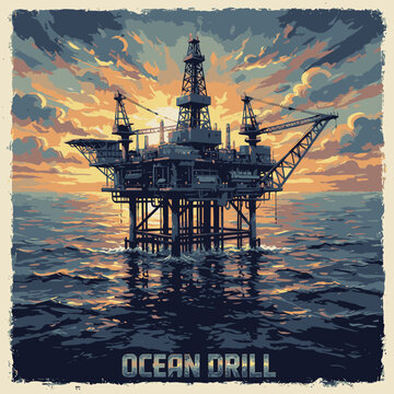 Massive offshore oil drilling platform at sea.