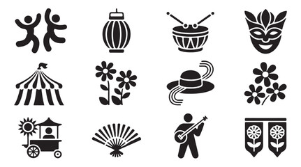 Celebration festival culture icons collection with dance music and traditional decoration set © MDABDUR