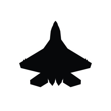 Silhouette of a modern fighter jet against a plain white background