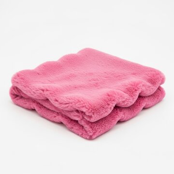 A pink blanket is folded on a white background