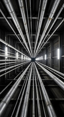 Naklejka premium Tunnel with shining lights and metallic beams interior