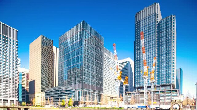 東京駅前 丸の内　高層ビル 建築現場 タイムラプス　シフトレンズ撮影