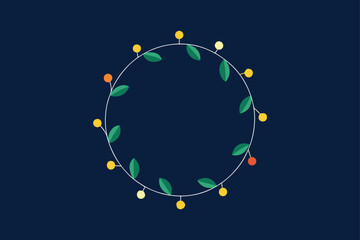 Circular evergreen wreath border featuring minimalist fairy lights and star accents, festive holiday frame for text and greetings, vector illustration © unique vector 