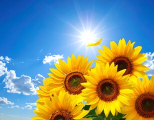 Obraz premium A bright sunny day with sunflowers against a blue sky