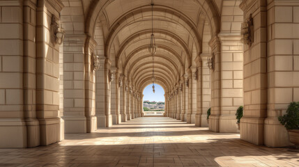 Fototapeta premium Monumental Arch Corridor with Historic Stone Structure