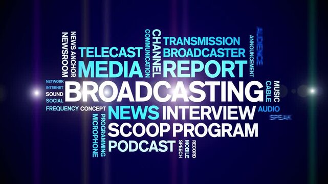 Broadcasting animated word cloud-text design animation tag kinetic typography seamless loop.
