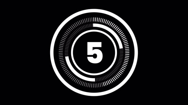 10 Second Countdown Timer with Dotted Circular Progress Bar and Bold White Text on Transparent Background transparent background alpha channel
