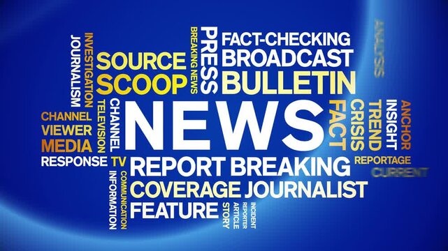 News animated word cloud-text design animation tag kinetic typography seamless loop.