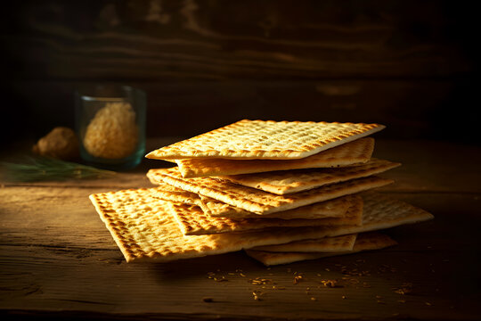 Pesah celebration concept jewish Passover holiday. Matzo bread. Neural network AI generated art